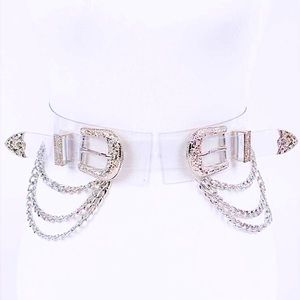 Western Clear & Silver Chain Corset Statement Belt